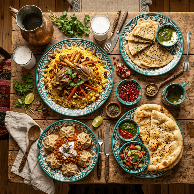 Authentic Afghani cuisine spread